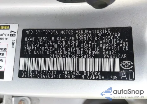 2009 Toyota Matrix из США, поврежденный, VIN 2T1KU40E09C159457